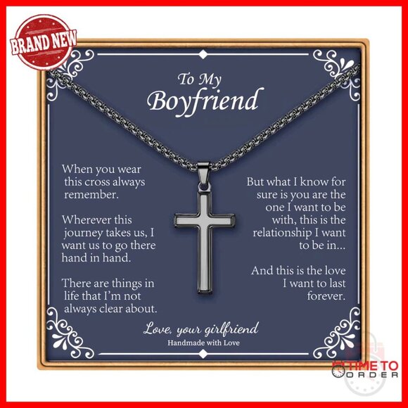 Other - Stainless Steel Cross Necklace for Men, 20 Inch Box Chain, Religious Gift